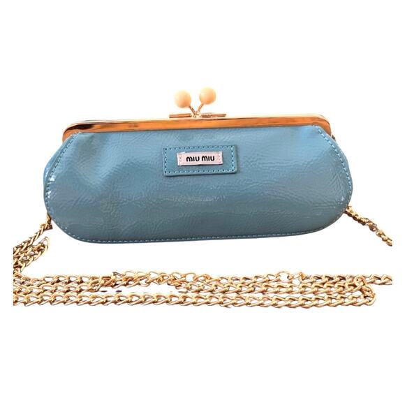 Miu Miu Parfum GWP Tiffany Blue Patent Kiss Lock Clutch Bag Crossbody - Picture 6 of 10